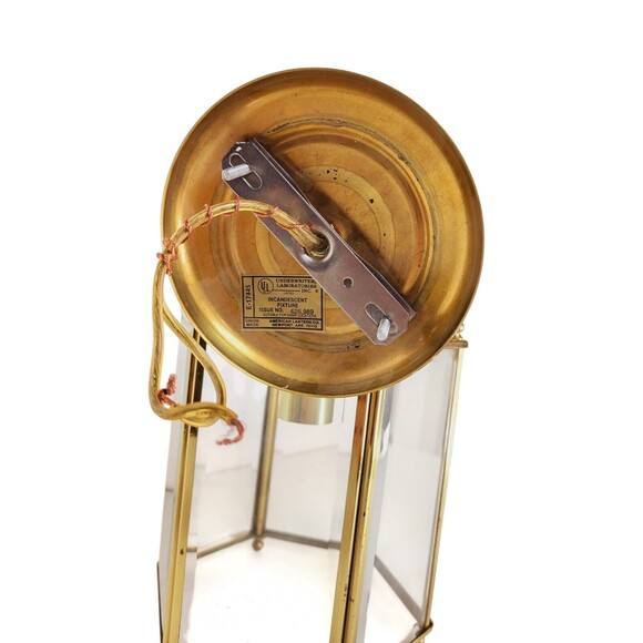 Vintage Brass & Glass Hexagon Regency Pendant Entryway Hanging Light Fixture - Picture 9 of 9